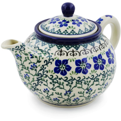 Polish Pottery Tea or Coffee Pot 3&frac12; cups Blue Dogwood