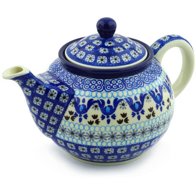Polish Pottery Tea or Coffee Pot 3&frac12; cups Blue Ice