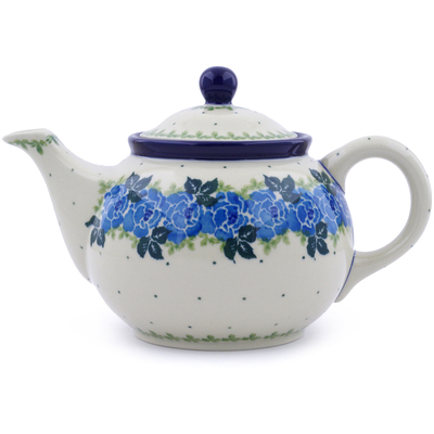 Polish Pottery Tea or Coffee Pot 3&frac12; cups Blue Rose