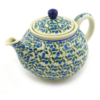 Polish Pottery Tea or Coffee Pot 3&frac12; cups Blueberry Vine