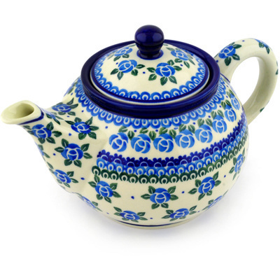 Polish Pottery Tea or Coffee Pot 3&frac12; cups Bluebuds