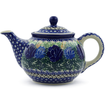 Polish Pottery Tea or Coffee Pot 3&frac12; cups Brilliant Blue Rose UNIKAT