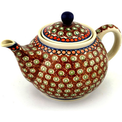 Polish Pottery Tea or Coffee Pot 3&frac12; cups Brown Polka Dot