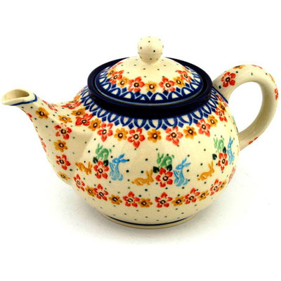 Polish Pottery Tea or Coffee Pot 3&frac12; cups Bunny Hop