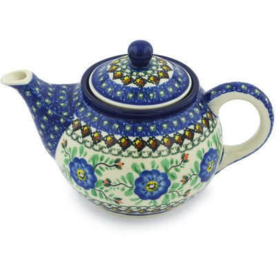 Polish Pottery Tea or Coffee Pot 3&frac12; cups Cobalt Poppies UNIKAT