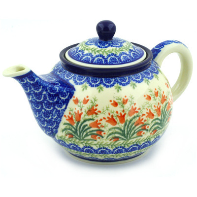 Polish Pottery Tea or Coffee Pot 3&frac12; cups Crimson Bells
