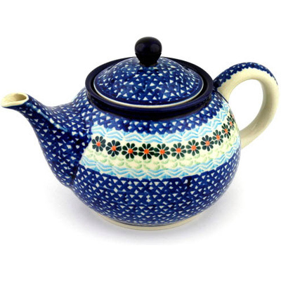Polish Pottery Tea or Coffee Pot 3&frac12; cups Daisies By The Sea