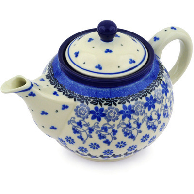 Polish Pottery Tea or Coffee Pot 3&frac12; cups Daisy Blues