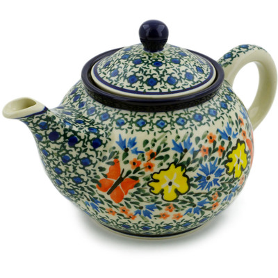 Polish Pottery Tea or Coffee Pot 3&frac12; cups Daylight Garden UNIKAT
