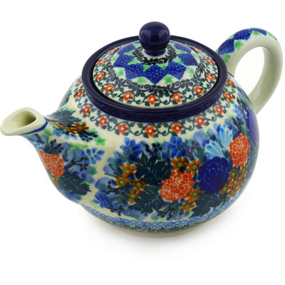 Polish Pottery Tea or Coffee Pot 3&frac12; cups Diamond Delight UNIKAT