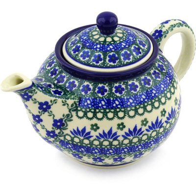 Polish Pottery Tea or Coffee Pot 3&frac12; cups Floral Lace UNIKAT