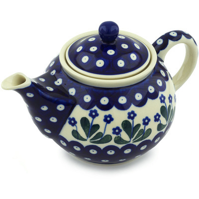 Polish Pottery Tea or Coffee Pot 3&frac12; cups Forget-me-not Peacock