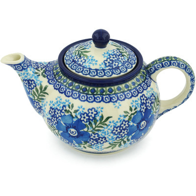 Polish Pottery Tea or Coffee Pot 3&frac12; cups Garden Blues UNIKAT