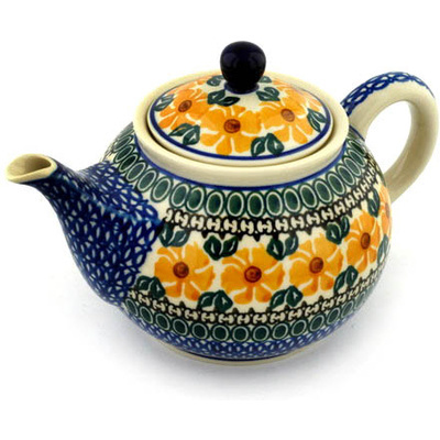 Polish Pottery Tea or Coffee Pot 3&frac12; cups Golden Medley