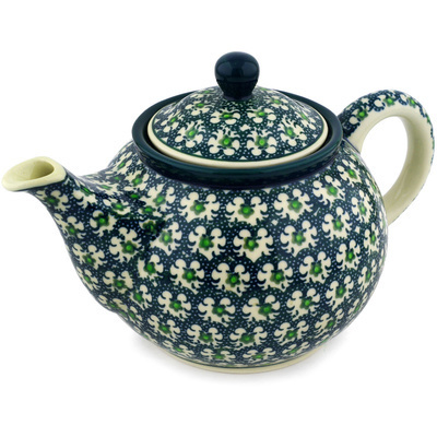 Polish Pottery Tea or Coffee Pot 3&frac12; cups Green Garlands