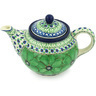Polish Pottery Tea or Coffee Pot 3&frac12; cups Green Pansies UNIKAT