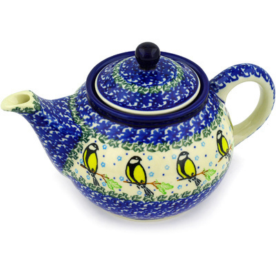 Polish Pottery Tea or Coffee Pot 3&frac12; cups Happy Goldfinch