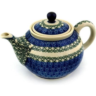 Polish Pottery Tea or Coffee Pot 3&frac12; cups Heart Pairs
