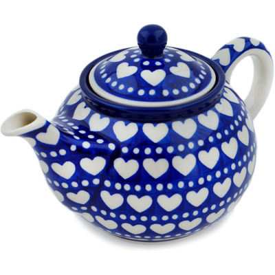 Polish Pottery Tea or Coffee Pot 3&frac12; cups Heart To Heart