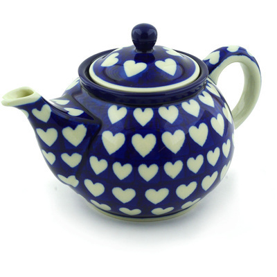 Polish Pottery Tea or Coffee Pot 3&frac12; cups Hypnotic Hearts