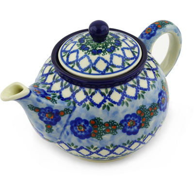 Polish Pottery Tea or Coffee Pot 3&frac12; cups Latice Daisy UNIKAT