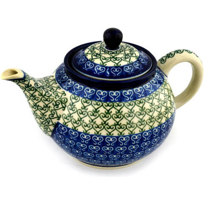 Polish Pottery Tea or Coffee Pot 3&frac12; cups Lovely Heart