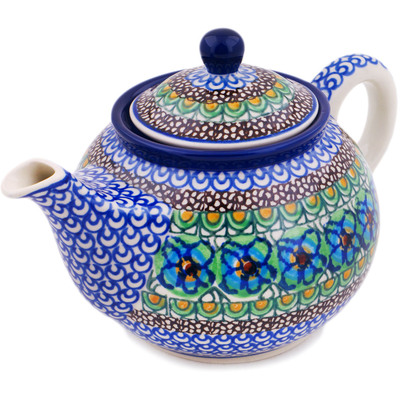 Polish Pottery Tea or Coffee Pot 3&frac12; cups Mardi Gras UNIKAT