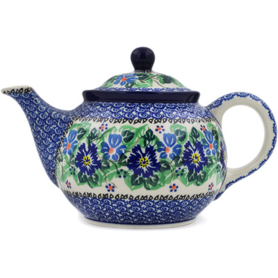 Polish Pottery Tea or Coffee Pot 3&frac12; cups Morning Glory Wreath UNIKAT