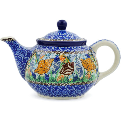 Polish Pottery Tea or Coffee Pot 3&frac12; cups Ocean Whisper UNIKAT