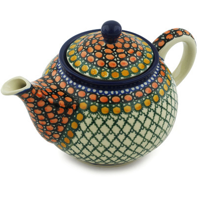 Polish Pottery Tea or Coffee Pot 3&frac12; cups Orange Tranquility UNIKAT