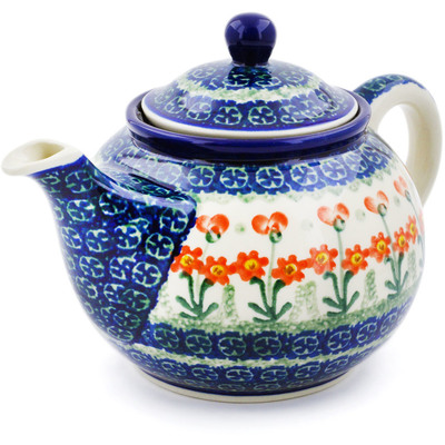 Polish Pottery Tea or Coffee Pot 3&frac12; cups Peach Spring Daisy