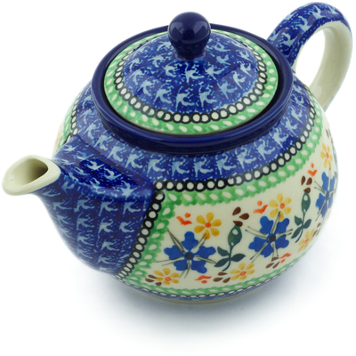 Polish Pottery Tea or Coffee Pot 3&frac12; cups Periwinkle Sunrise UNIKAT