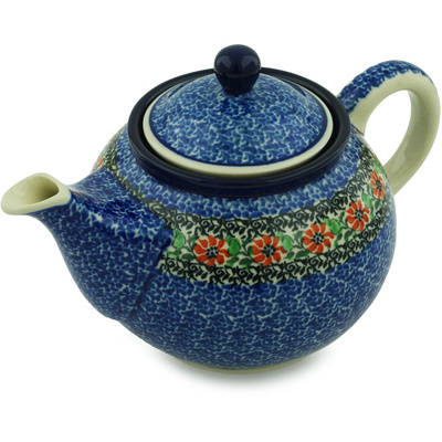 Polish Pottery Tea or Coffee Pot 3&frac12; cups Red Zinnia