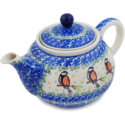 Polish Pottery Tea or Coffee Pot 3&frac12; cups Redbird On A Wire