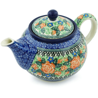 Polish Pottery Tea or Coffee Pot 3&frac12; cups Rose Emporium UNIKAT