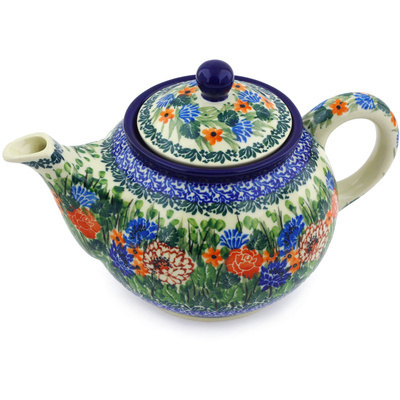 Polish Pottery Tea or Coffee Pot 3&frac12; cups Splendid Meadow UNIKAT