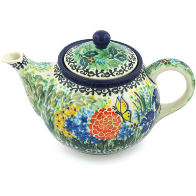 Polish Pottery Tea or Coffee Pot 3&frac12; cups Spring Garden UNIKAT