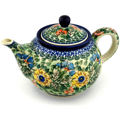 Polish Pottery Tea or Coffee Pot 3&frac12; cups Spring Serenade UNIKAT