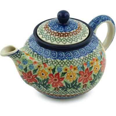 Polish Pottery Tea or Coffee Pot 3&frac12; cups Starflower Basket UNIKAT