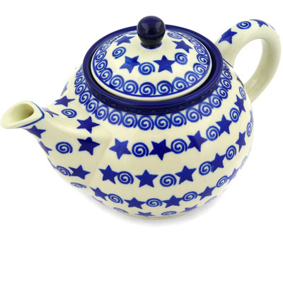 Polish Pottery Tea or Coffee Pot 3&frac12; cups Stars And Fireworks