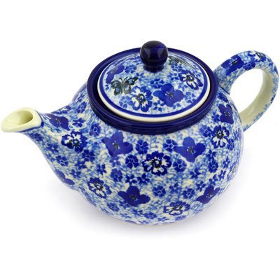 Polish Pottery Tea or Coffee Pot 3&frac12; cups True Blue Calico