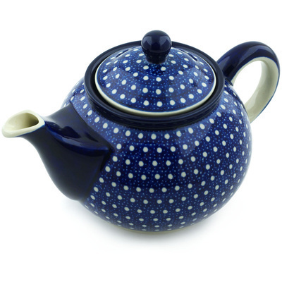 Polish Pottery Tea or Coffee Pot 3&frac12; cups White Polka Dot UNIKAT