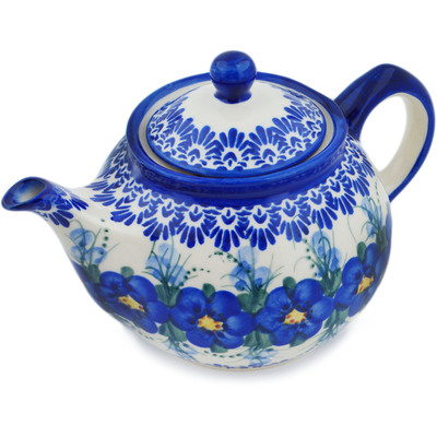 Polish Pottery Tea or Coffee Pot 30 oz Blue Wildflower UNIKAT