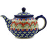 Polish Pottery Tea or Coffee Pot 30 oz Red Chains UNIKAT