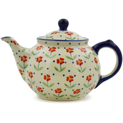 Polish Pottery Tea or Coffee Pot 30 oz Red Primrose