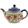 Polish Pottery Tea or Coffee Pot 30 oz Ruby Bouquet UNIKAT