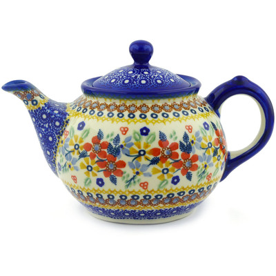 Polish Pottery Tea or Coffee Pot 30 oz Summer Bouquet UNIKAT
