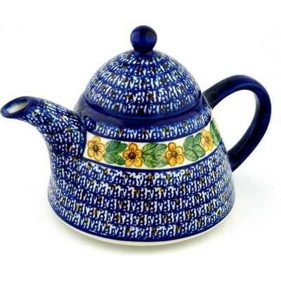 Polish Pottery Tea or Coffee Pot 34 oz Country Acres UNIKAT