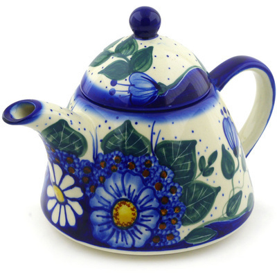 Polish Pottery Tea or Coffee Pot 34 oz Daisy Spectacle