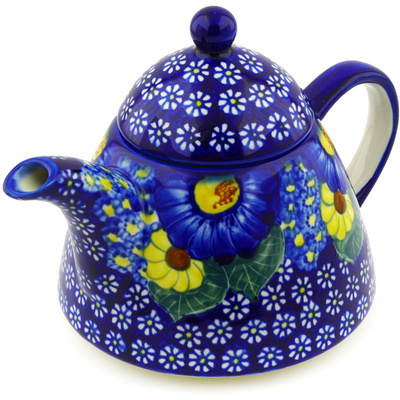 Polish Pottery Tea or Coffee Pot 34 oz Floral Fruit Basket UNIKAT